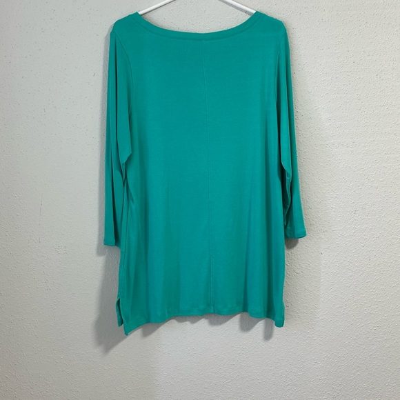 Sejour Womens Pullover top teal Blue Long Sleeve Scoop Neck Plus 1XL New - Picture 7 of 8